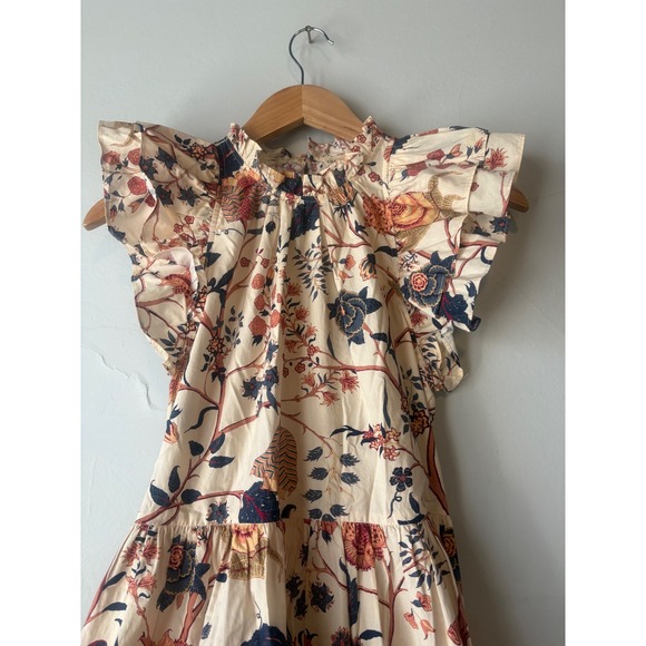 Ulla Johnson Floral Ruffle Tiered Babydoll Mini Dress Cream Blue Ochre - Picture 11 of 16